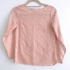 LOFT Embroidered Blouse with Long Sleeves for Layering Party Outfits Ballet Pink
